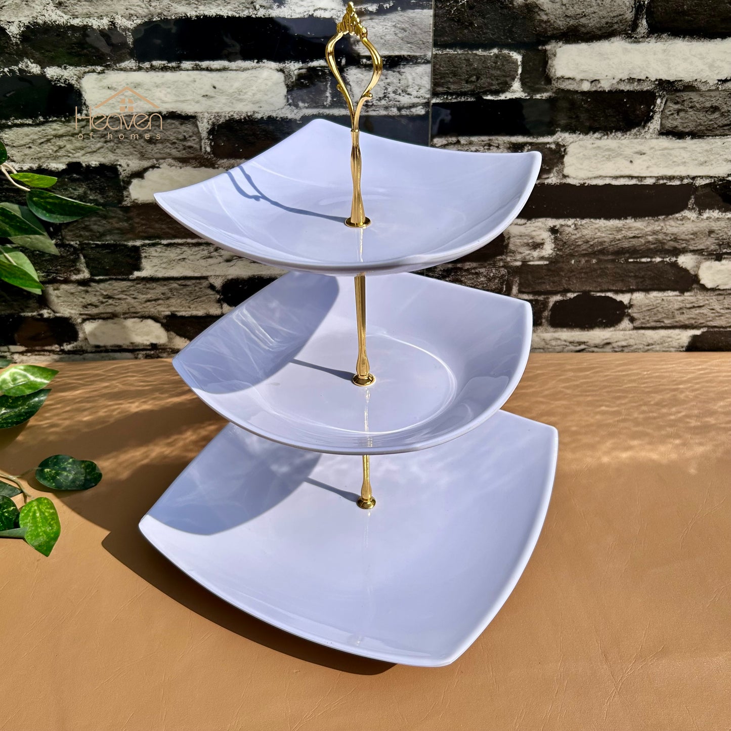 Heaven® White Melamine Square 3 Tier Pastry & Cup Cake Stand