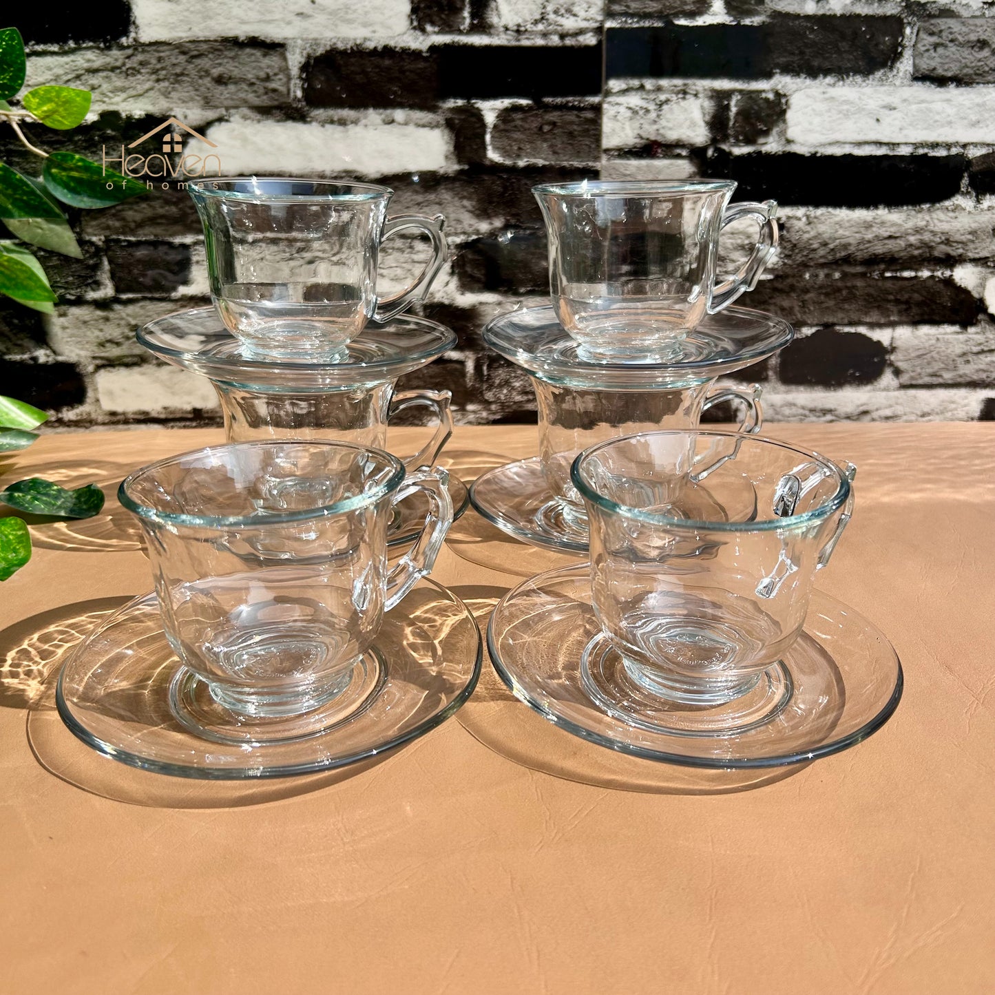 Delisoga® Set of 6 Clear Glass Tea & Coffee Cups with Saucers – Elegant Transparent Glassware CF023