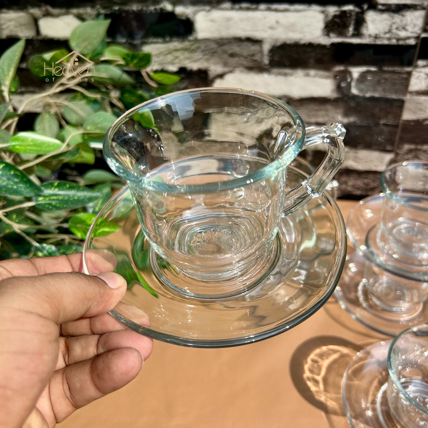 Delisoga® Set of 6 Clear Glass Tea & Coffee Cups with Saucers – Elegant Transparent Glassware CF023