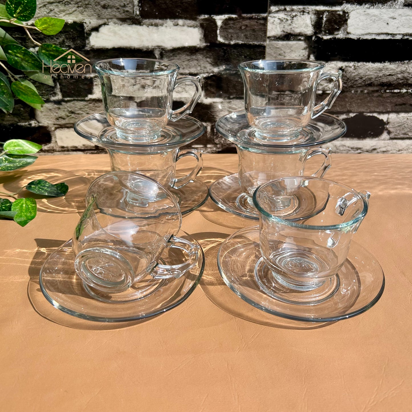 Delisoga® Set of 6 Clear Glass Tea & Coffee Cups with Saucers – Elegant Transparent Glassware CF023