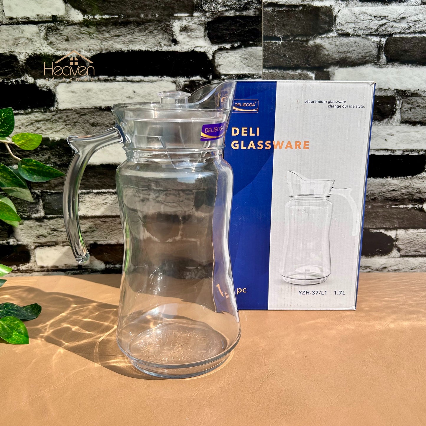 Delisoga® Premium Glass Serving Jug with Lid – 1.7L | Elegant Water Pitcher for Home & Offices - YZH-37/L1