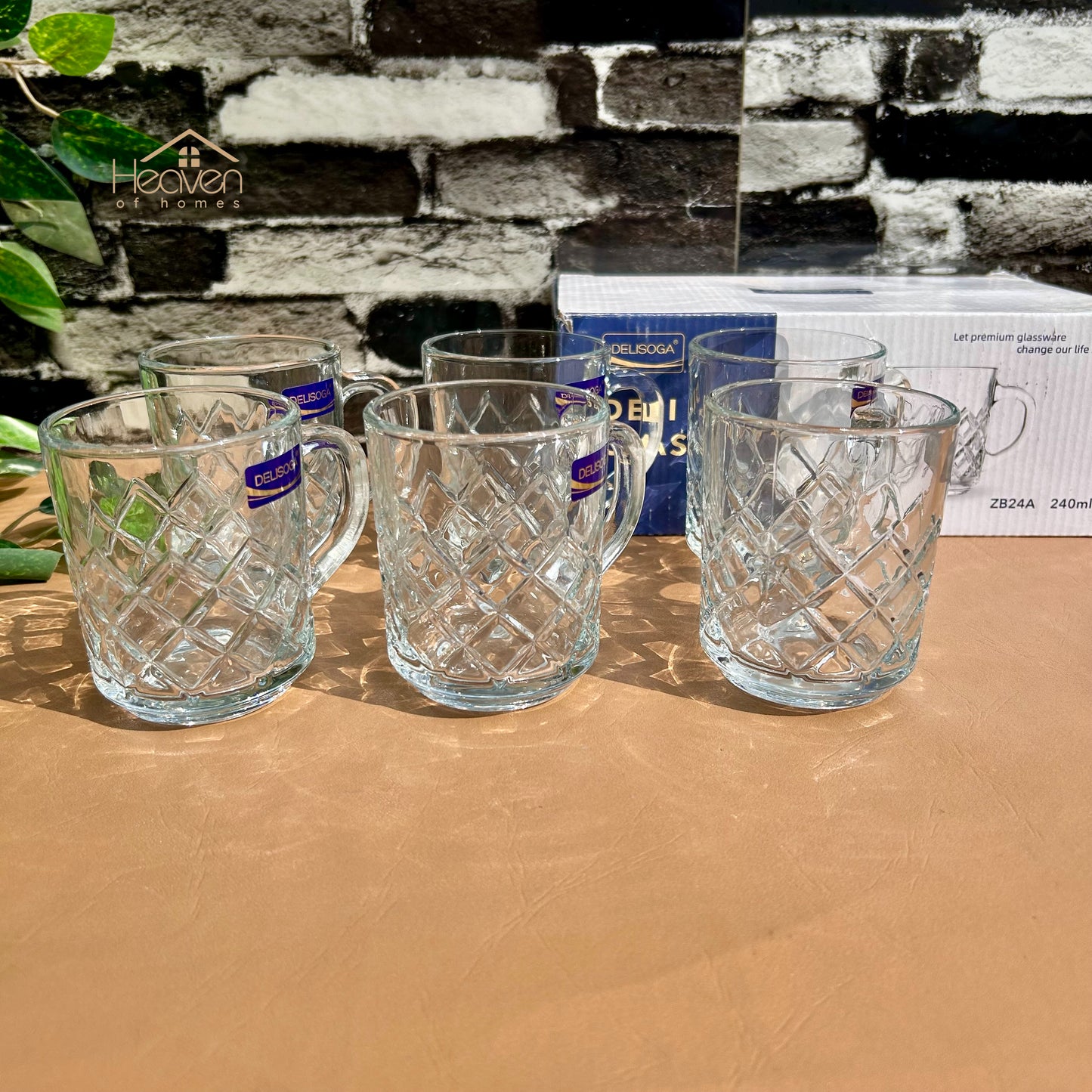 Delisoga® Set of 6 Mugs 240ml Clear Glass Mug – Coffee & Juice Mug with Handle - ZB24A
