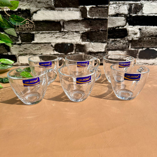 Delisoga® 6-Piece 190ml Glass Mug Set – Clear, Heat-Resistant Cups for Tea & Coffee CF036