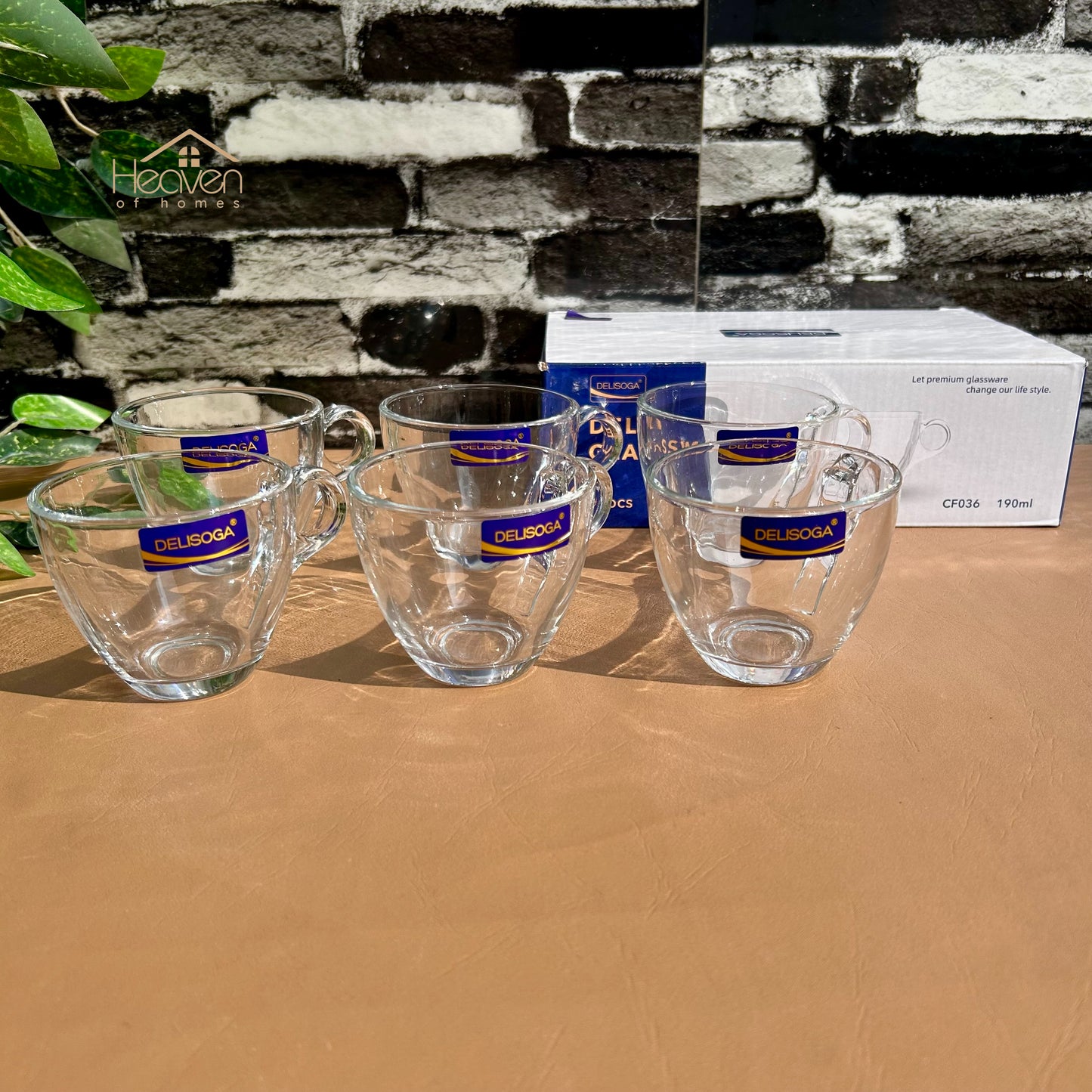 Delisoga® 6-Piece 190ml Glass Mug Set – Clear, Heat-Resistant Cups for Tea & Coffee CF036