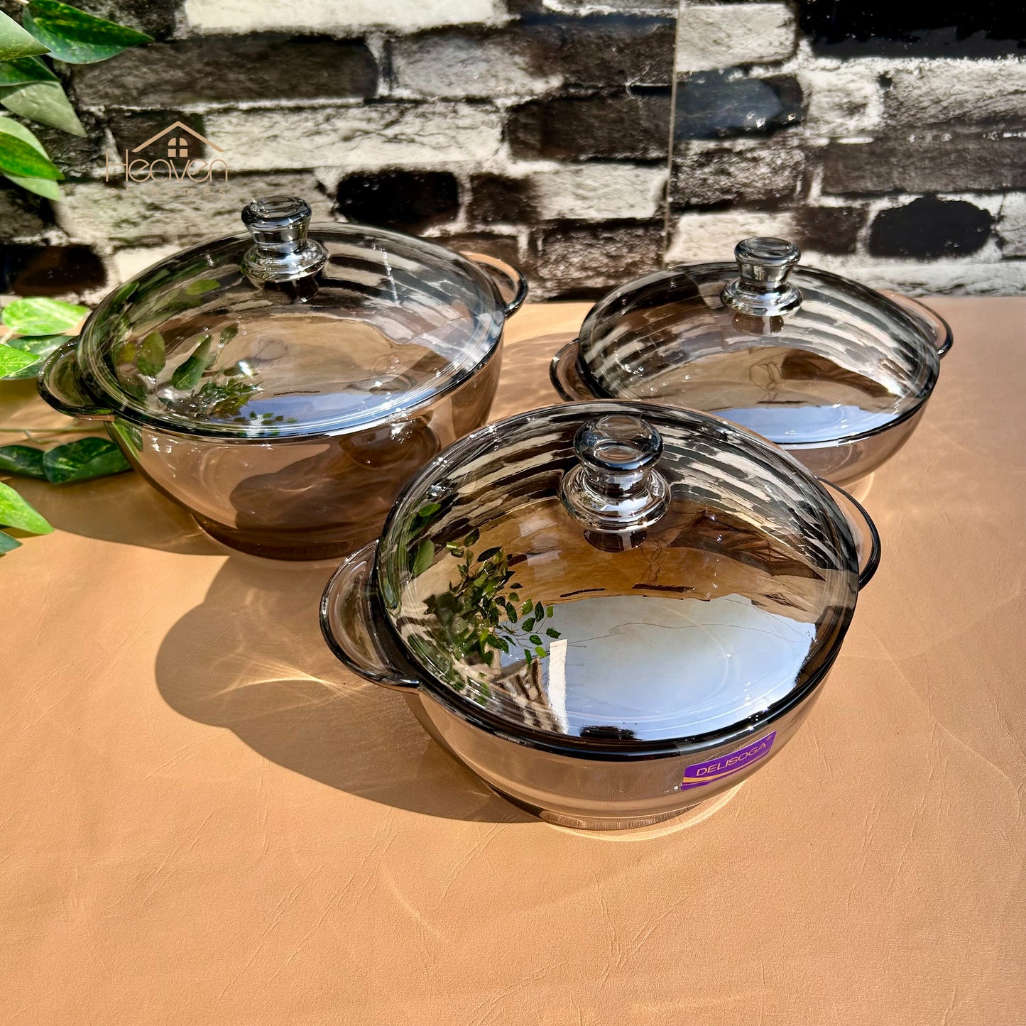 Delisoga® 1-piece Smoke Grey Round Tempered Glass Bowl with Transparent Lid