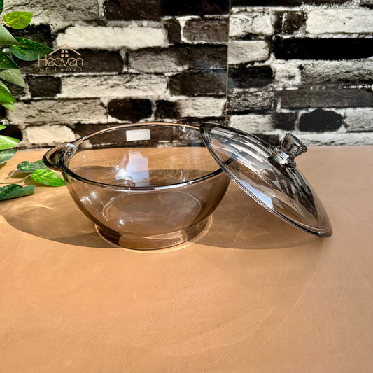 Delisoga® 1-piece Smoke Grey Round Tempered Glass Bowl with Transparent Lid