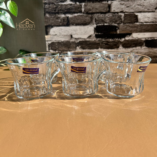 Delisoga® Elegant Set of 6 Clear Glass Coffee & Tea Mugs – 210ml Transparent Cups Clear Glass - Heaven of homes - Sale Pakistan