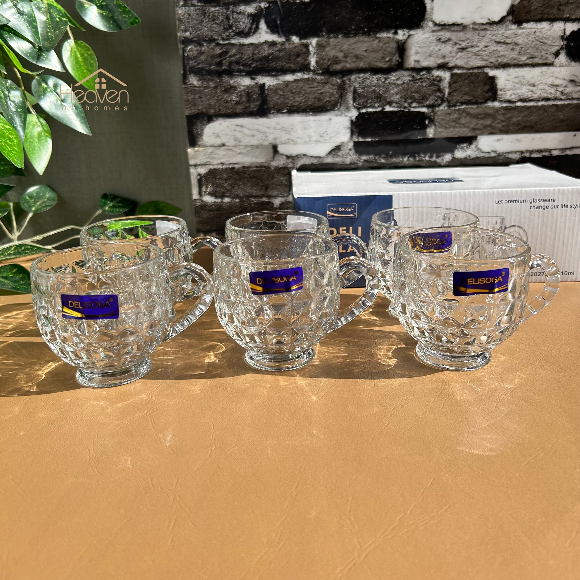 Delisoga® Set of 6 Clear Glass Coffee & Tea Mugs – 210ml Elegant Cup Design - Heaven of homes - Sale Pakistan