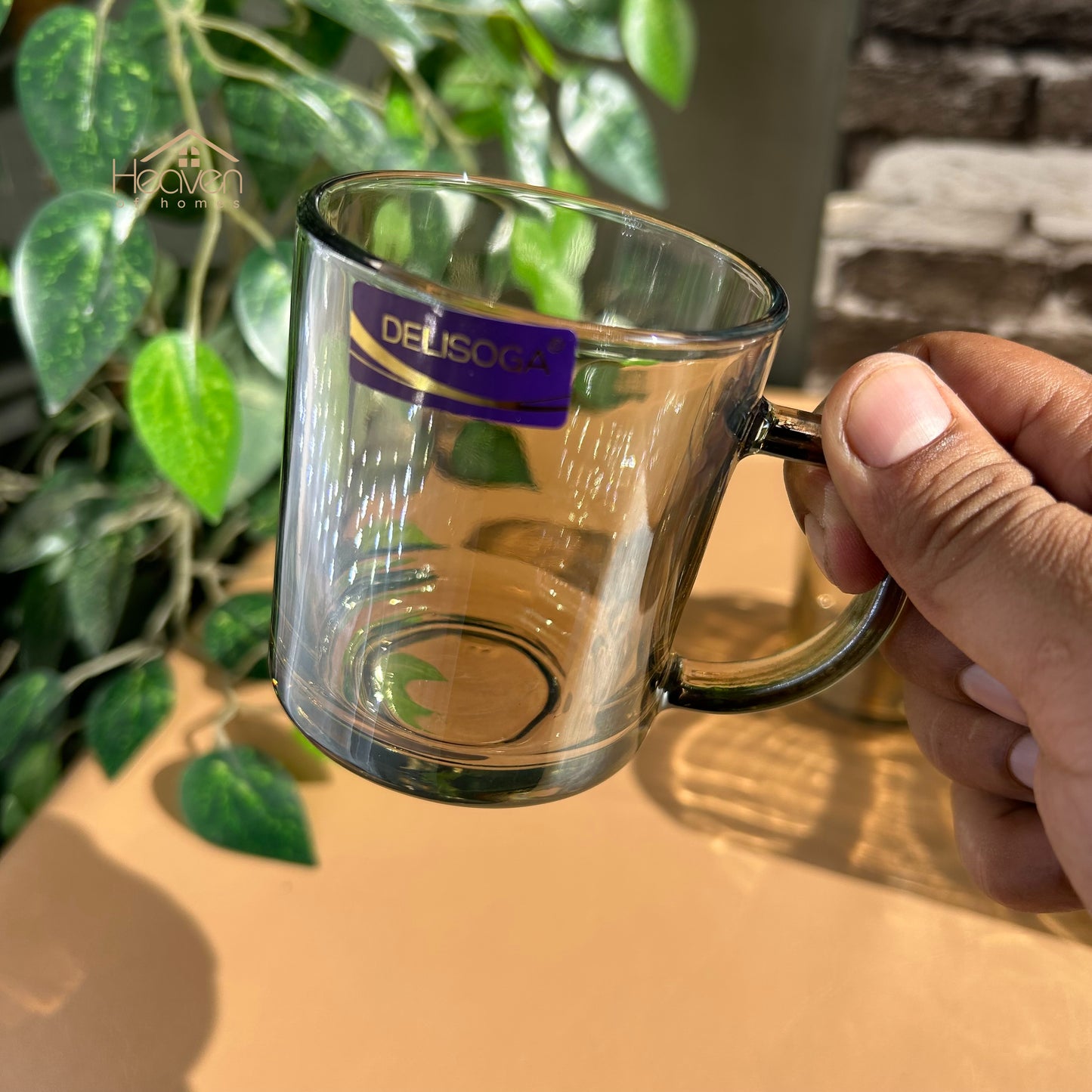 Delisoga® Elegant Set of 6 Clear Glass Coffee & Tea Mugs – 240ml Transparent Cups Brown - Heaven of homes - Sale Pakistan