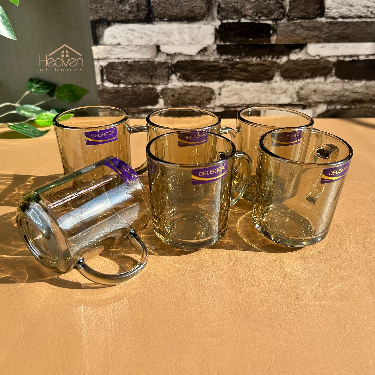Delisoga® Elegant Set of 6 Clear Glass Coffee & Tea Mugs – 240ml Transparent Cups Brown - Heaven of homes - Sale Pakistan