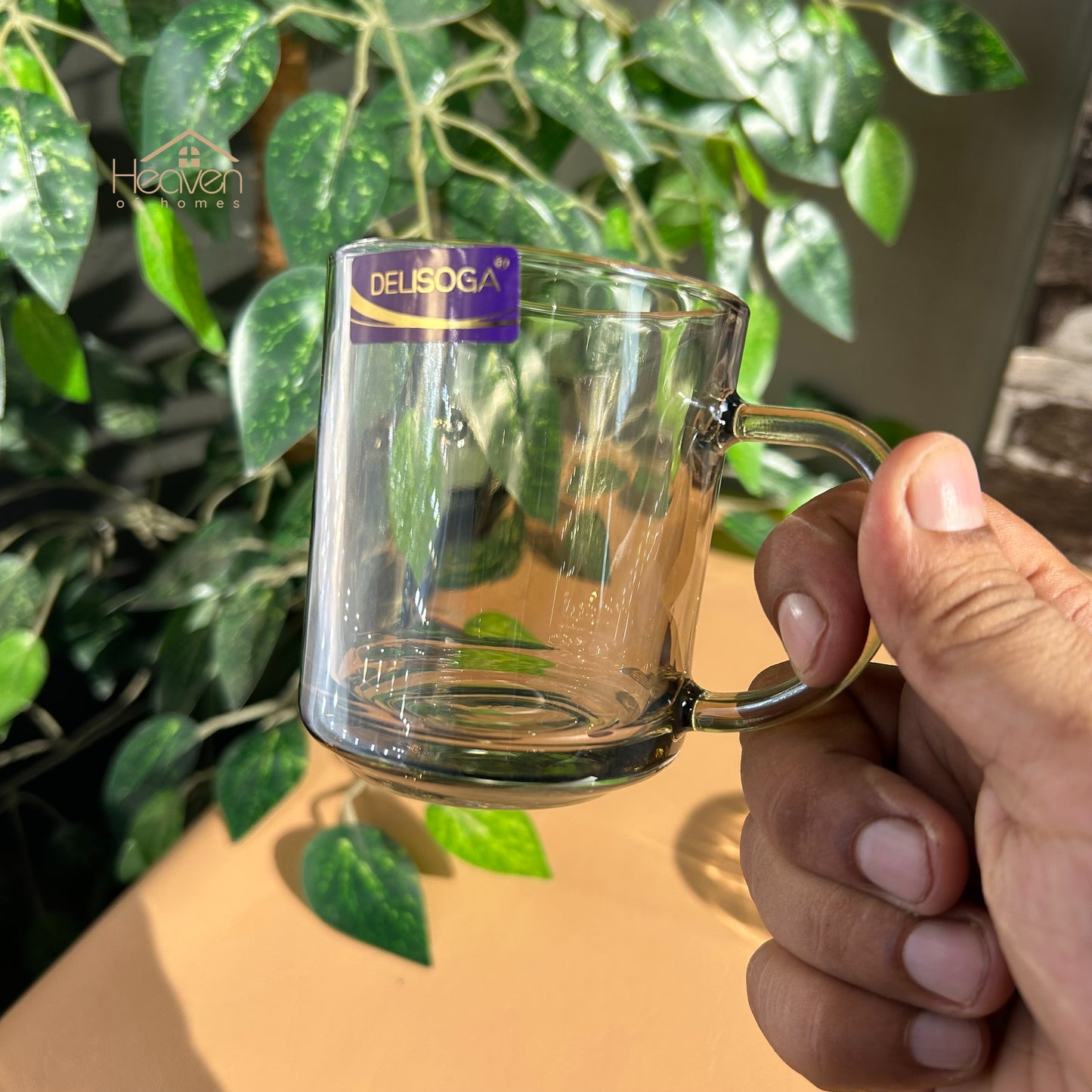 Delisoga® Elegant Set of 6 Clear Glass Coffee & Tea Mugs – 240ml Transparent Cups Brown - Heaven of homes - Sale Pakistan