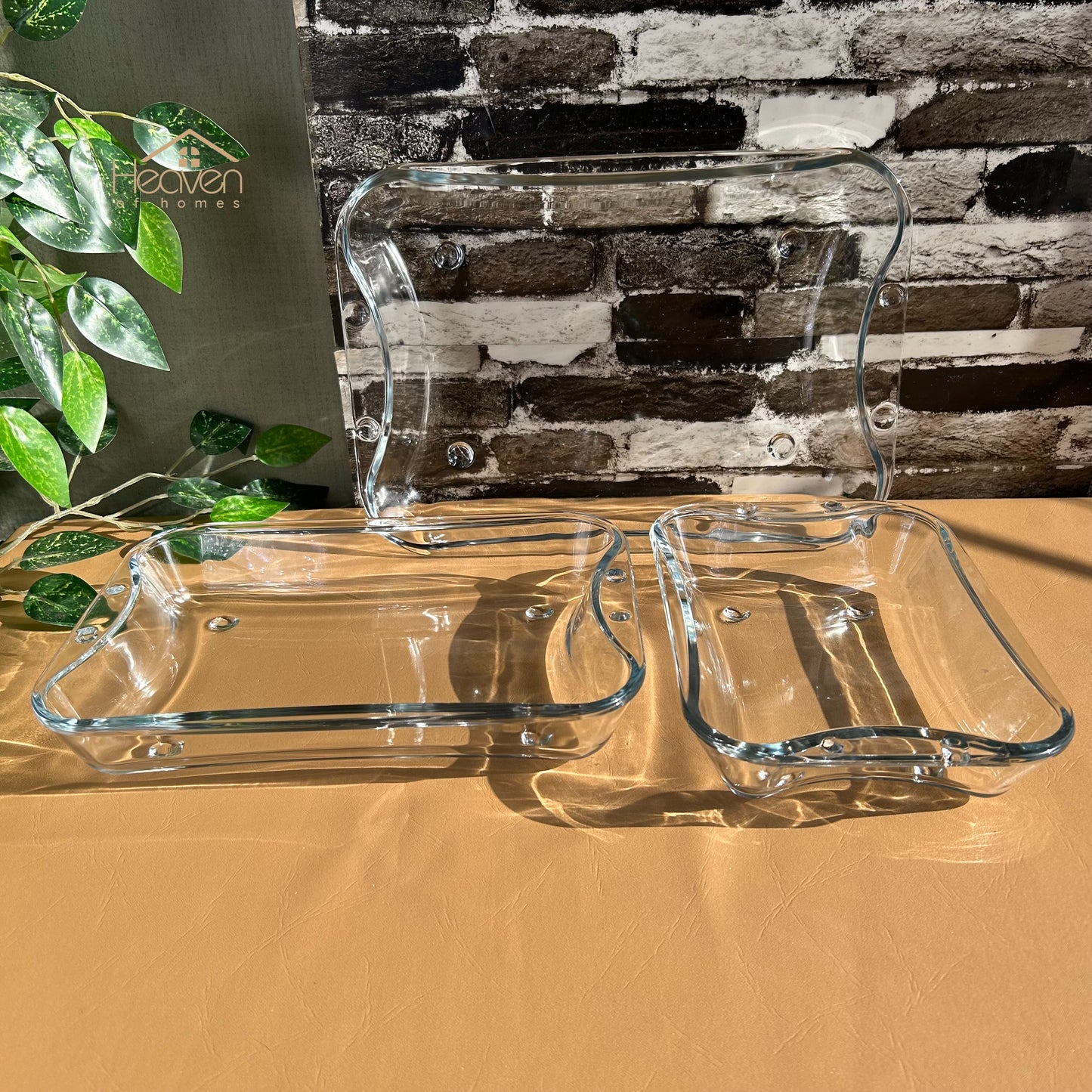 Norex Oven Dishes Set of 3 Transparent Baking Dishes Clear Glass Shatter Proof Dish Set - Heaven of homes - Sale Pakistan