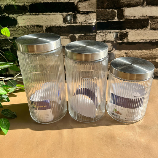 Delisoga® 3-Piece Glass Jar Set with Steel Lids – Airtight Storage Containers for Kitchen & Home Lining