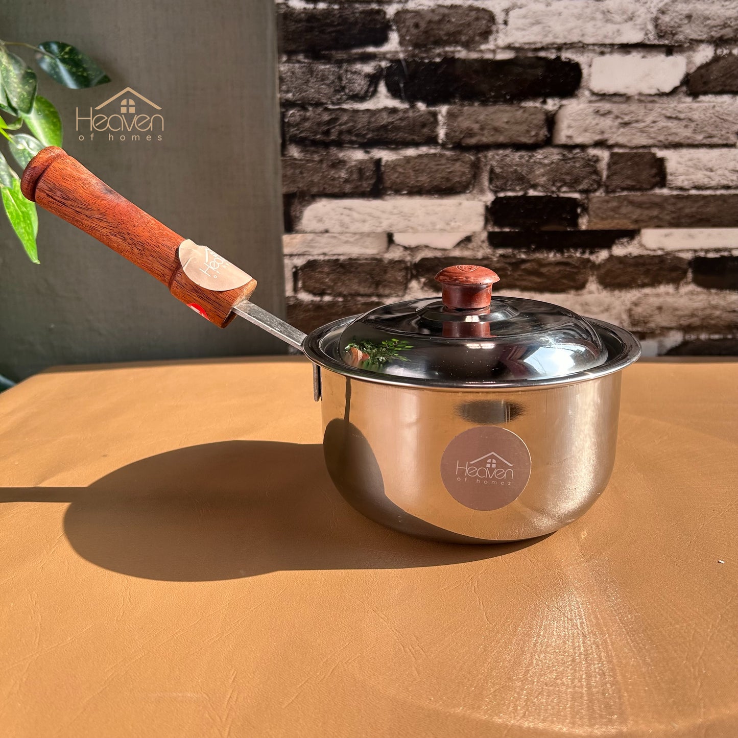 Heavy-Gauge Stainless Steel Sauce Pan with Wooden Handle - Heaven of homes - Sale Pakistan