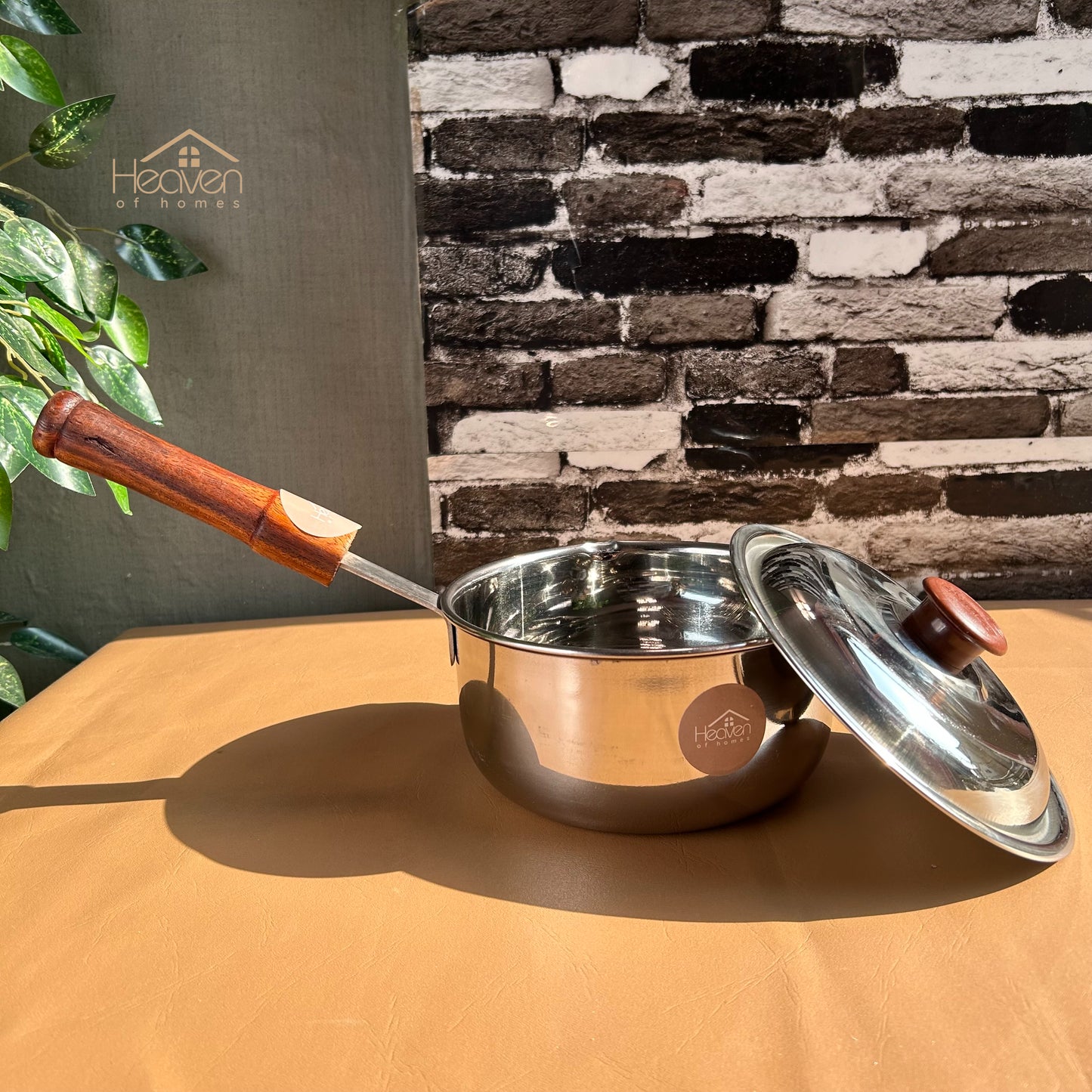 Heavy-Gauge Stainless Steel Sauce Pan with Wooden Handle - Heaven of homes - Sale Pakistan