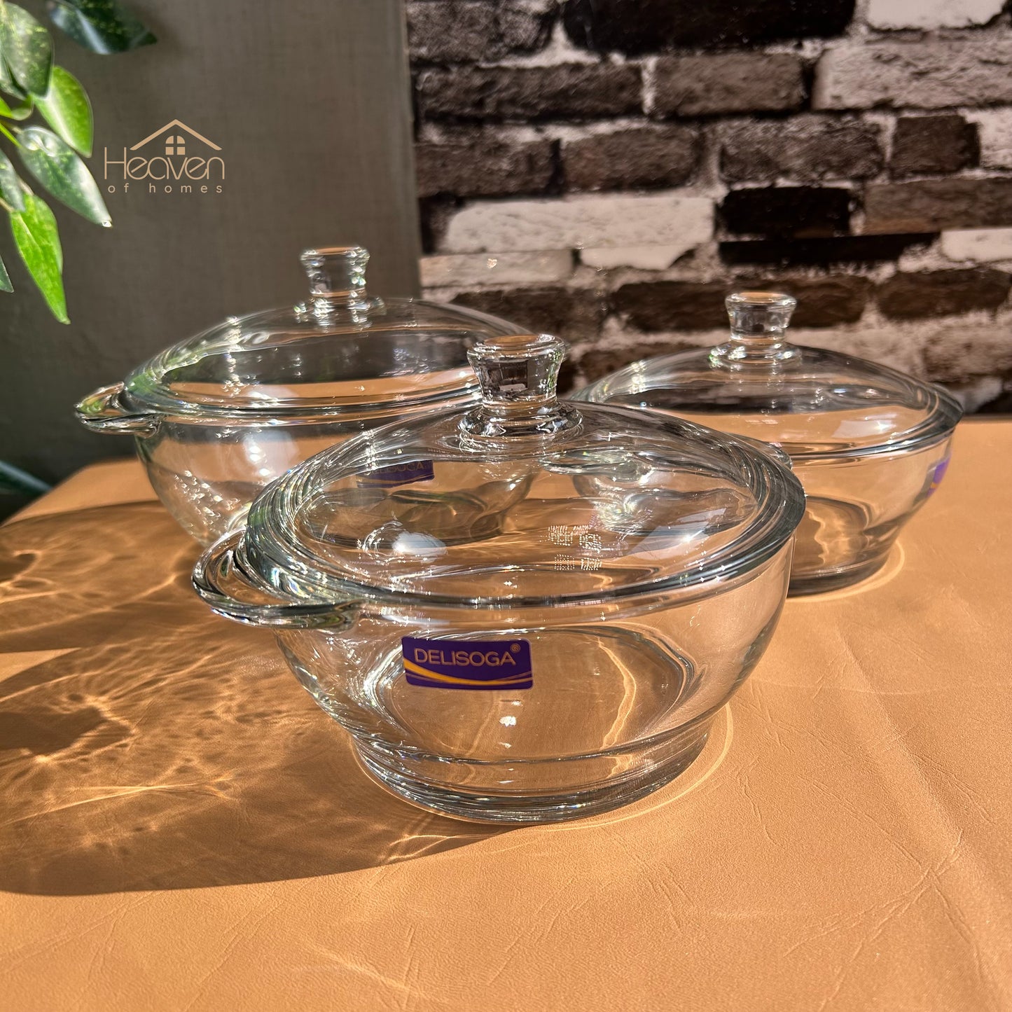 Delisoga® Set of 3 Round Tempered Glass Bakeware Bowl with Cover Transparent Food Storage - Heaven of homes - Sale Pakistan