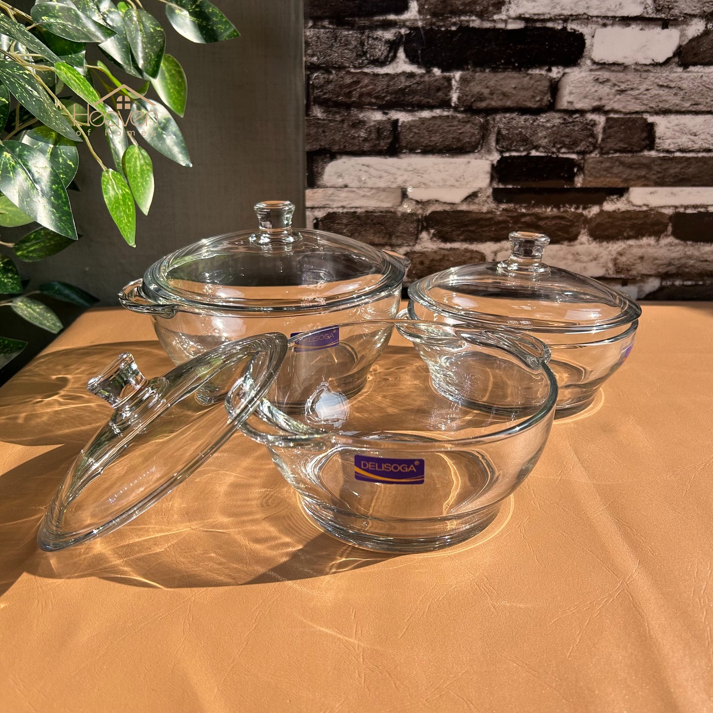 Delisoga® Set of 3 Round Tempered Glass Bakeware Bowl with Cover Transparent Food Storage - Heaven of homes - Sale Pakistan