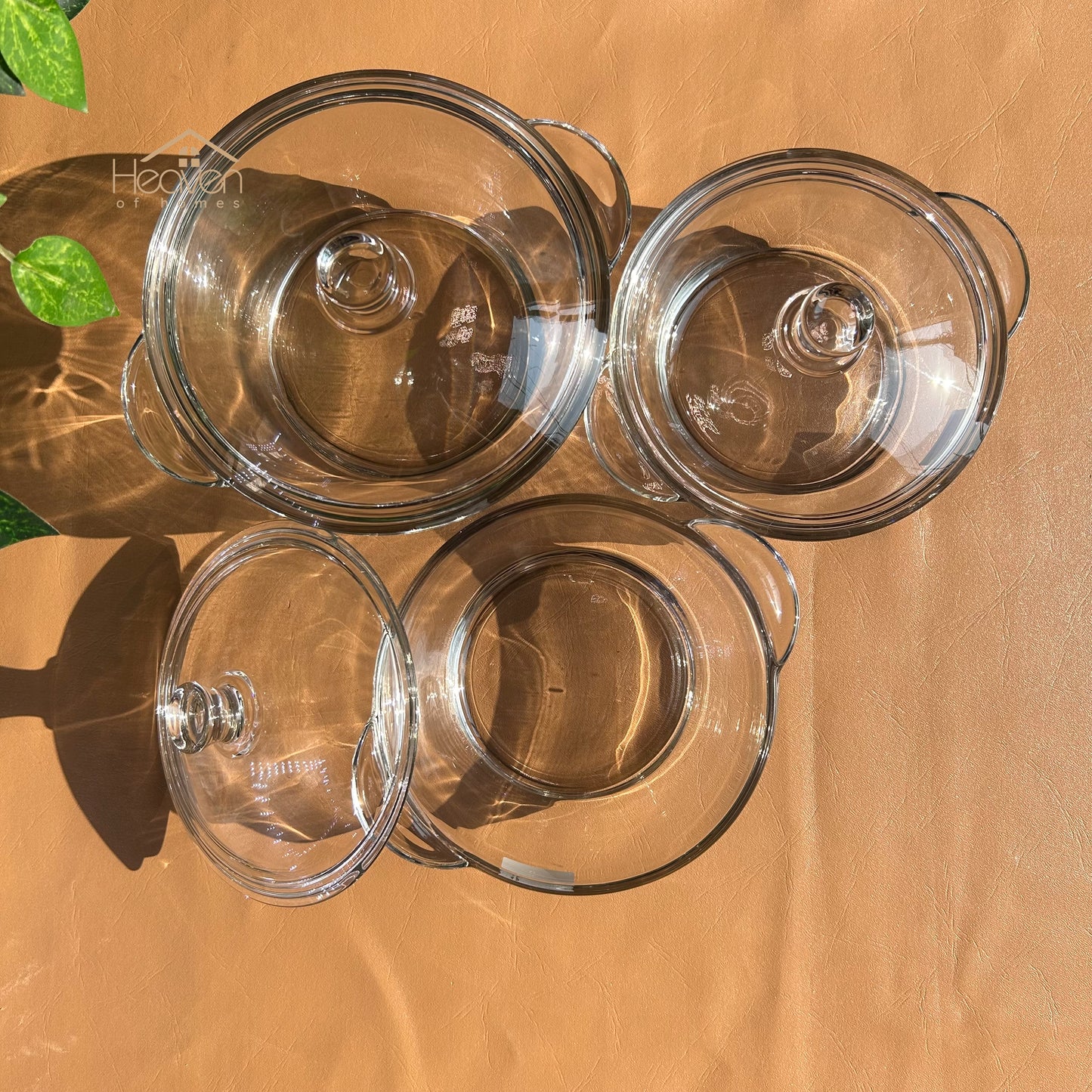 Delisoga® Set of 3 Round Tempered Glass Bakeware Bowl with Cover Transparent Food Storage - Heaven of homes - Sale Pakistan
