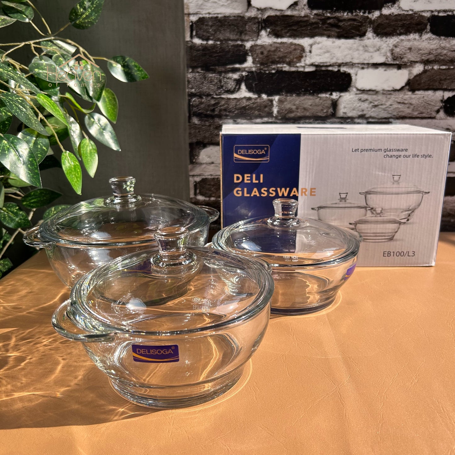 Delisoga® Set of 3 Round Tempered Glass Bakeware Bowl with Cover Transparent Food Storage - Heaven of homes - Sale Pakistan