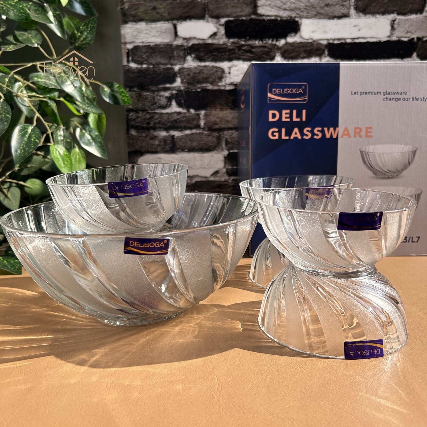 Delisoga® 7-Piece Frosted Ice Cream & Fruit Serving Set – Premium Glassware Collection - Heaven of homes - Sale Pakistan
