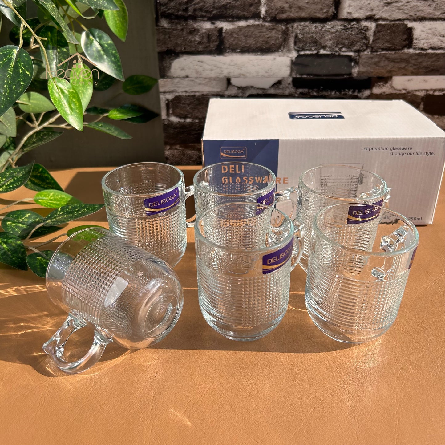 Delisoga® Set of 6 Clear Glass Coffee & Tea Mugs – 250 ml Elegant Cup Design - Heaven of homes - Sale Pakistan