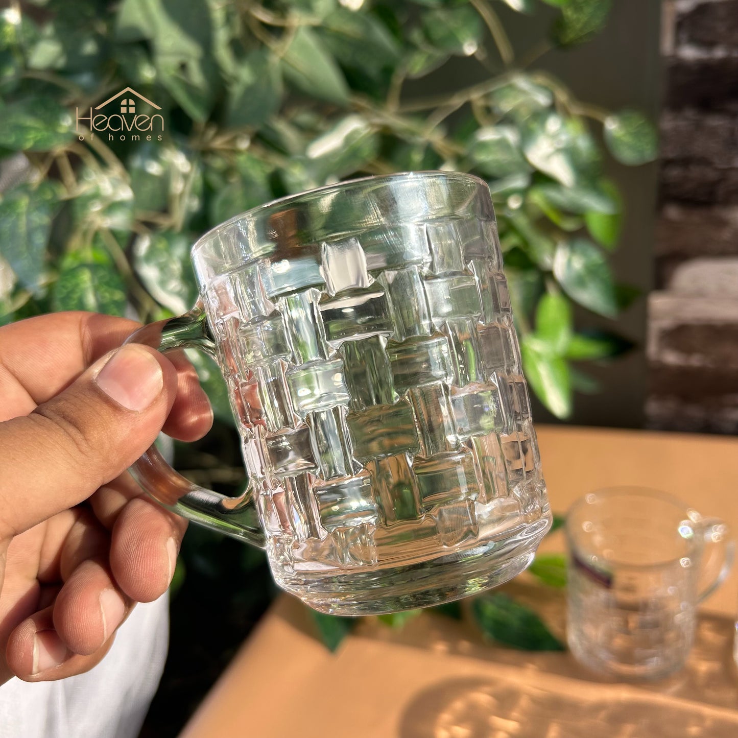 Delisoga® Transparent Clear Glass Cofee & Tea Mugs 240 ML Set of 6 Brick Style - Heaven of homes - Sale Pakistan