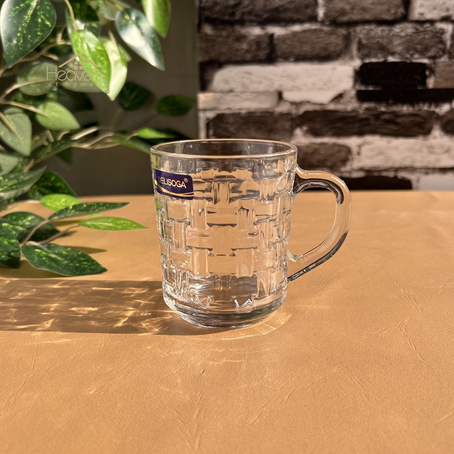 Delisoga® Transparent Clear Glass Cofee & Tea Mugs 240 ML Set of 6 Brick Style - Heaven of homes - Sale Pakistan