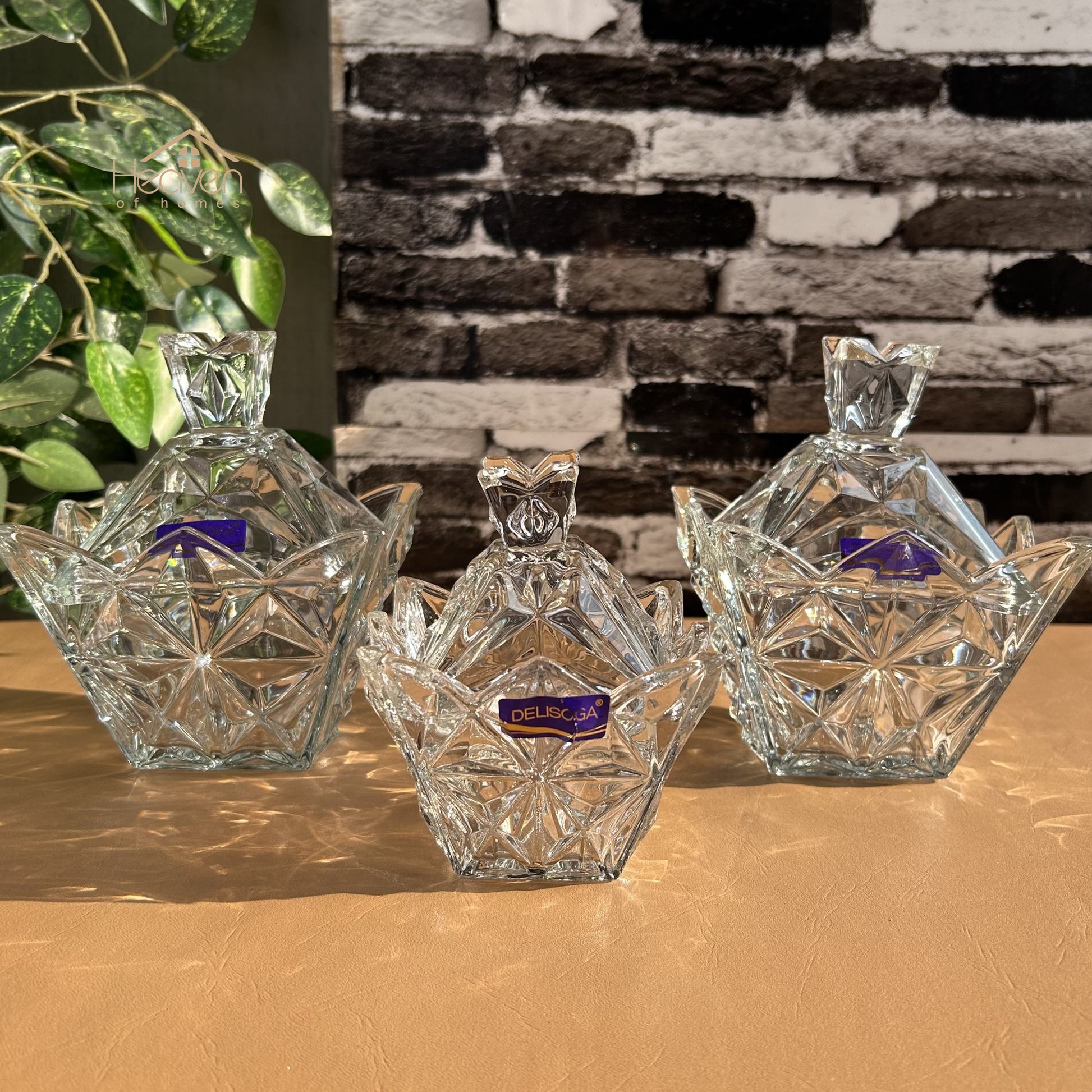 Delisoga® Crystal Candy Dish Set of 3 Elegant Candy Jars for Sweets & Treats - Heaven of homes - Sale Pakistan