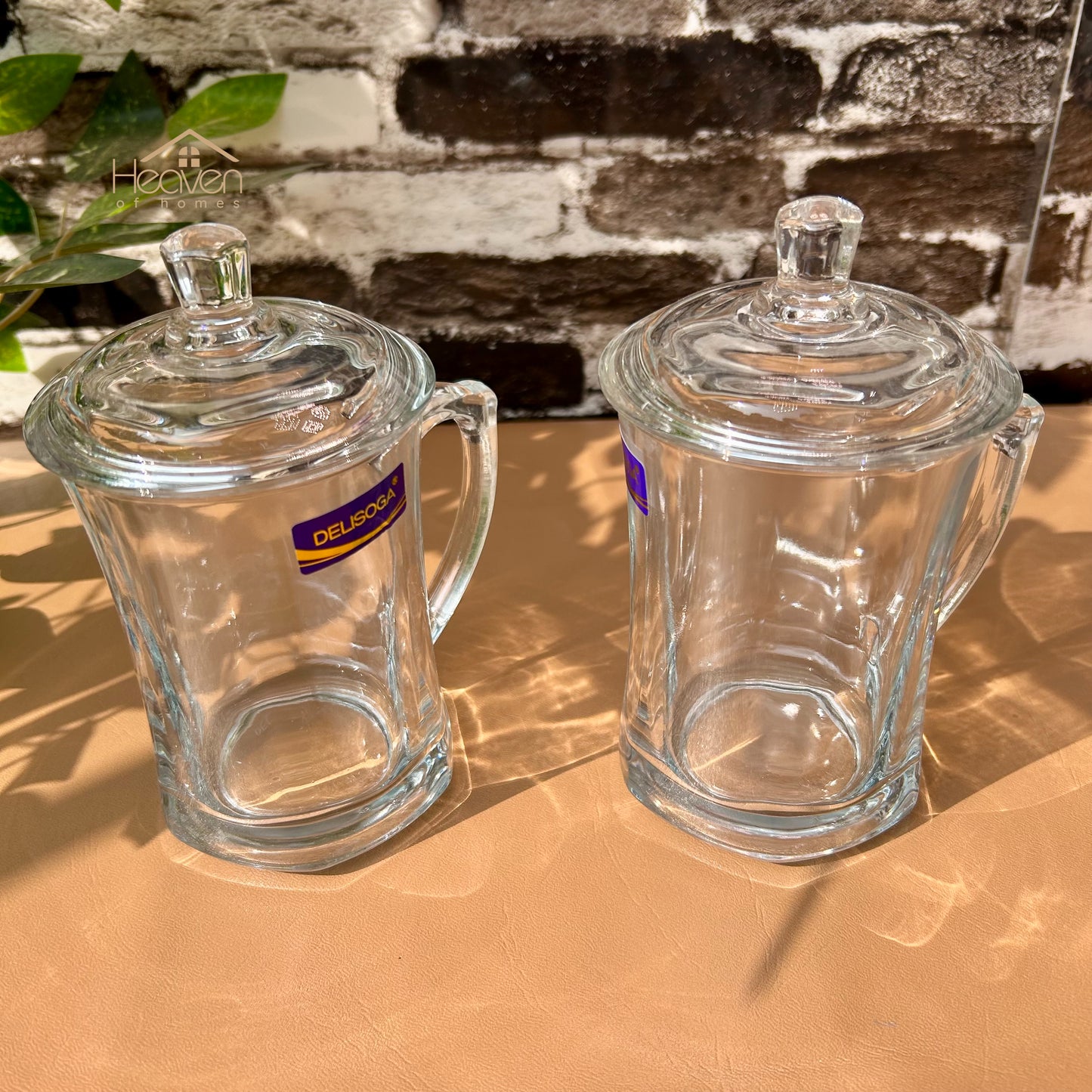 Delisoga® Set of 2 Transparent Coffee Mug with Glass Lid - Premium Glassware Long - Heaven of homes - Sale Pakistan