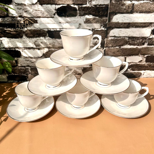 Bone China Cup and Saucer Set of 6 – Weightless Perfection with Golden Rim 001 - Heaven of homes - Sale Pakistan