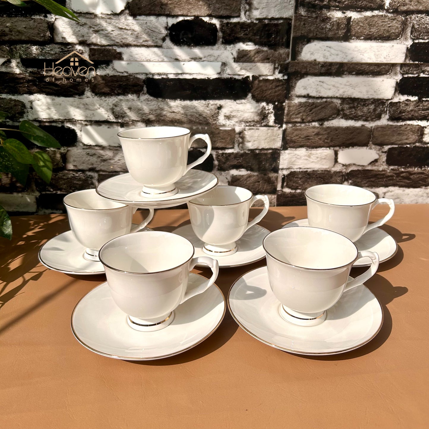 Bone China Cup and Saucer Set of 6 – Weightless Perfection with Golden Rim 001 - Heaven of homes - Sale Pakistan