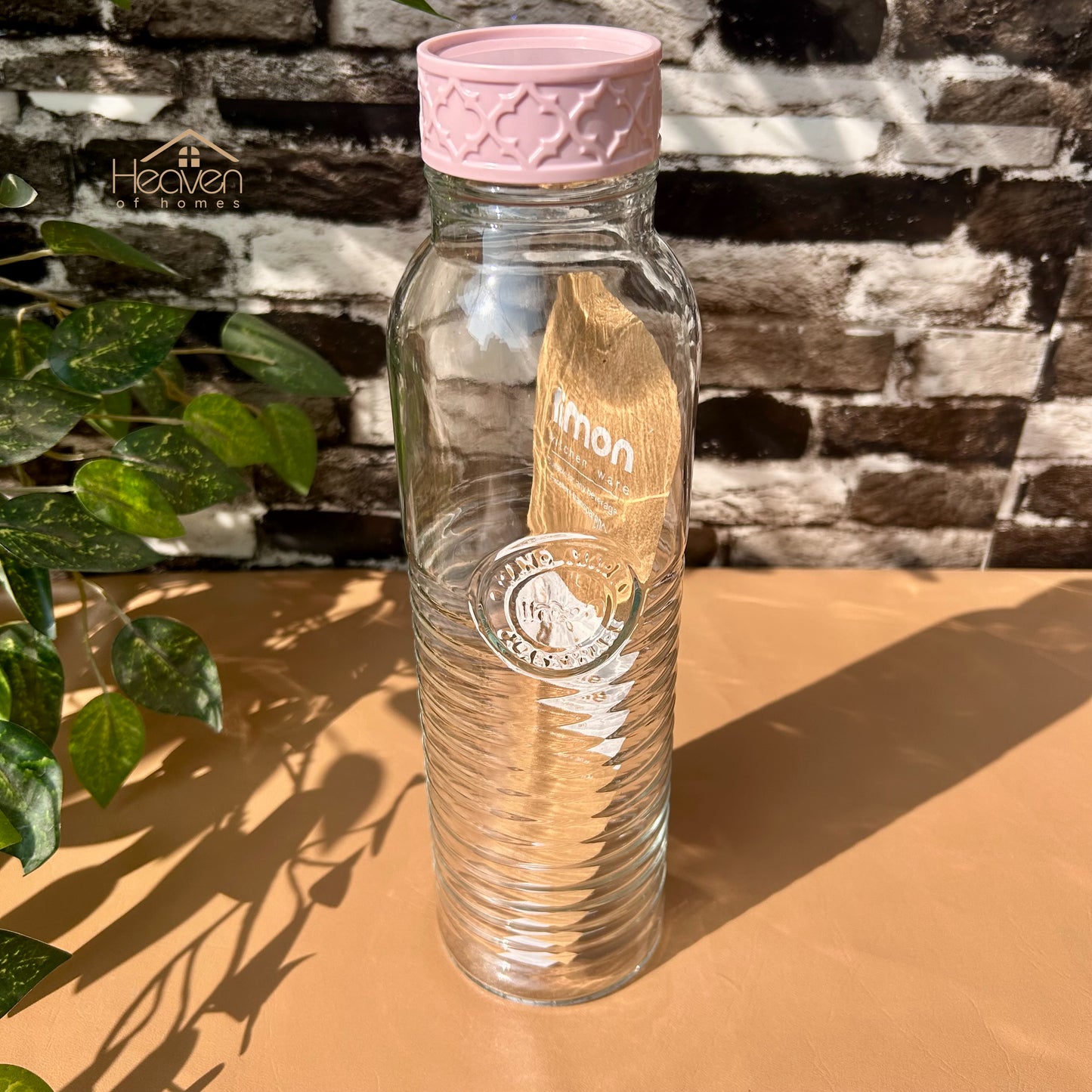 Limon Glass Bottle with Lid Imported Glass Water Bottles For Office and Homes 1 Liter - Heaven of homes - Sale Pakistan
