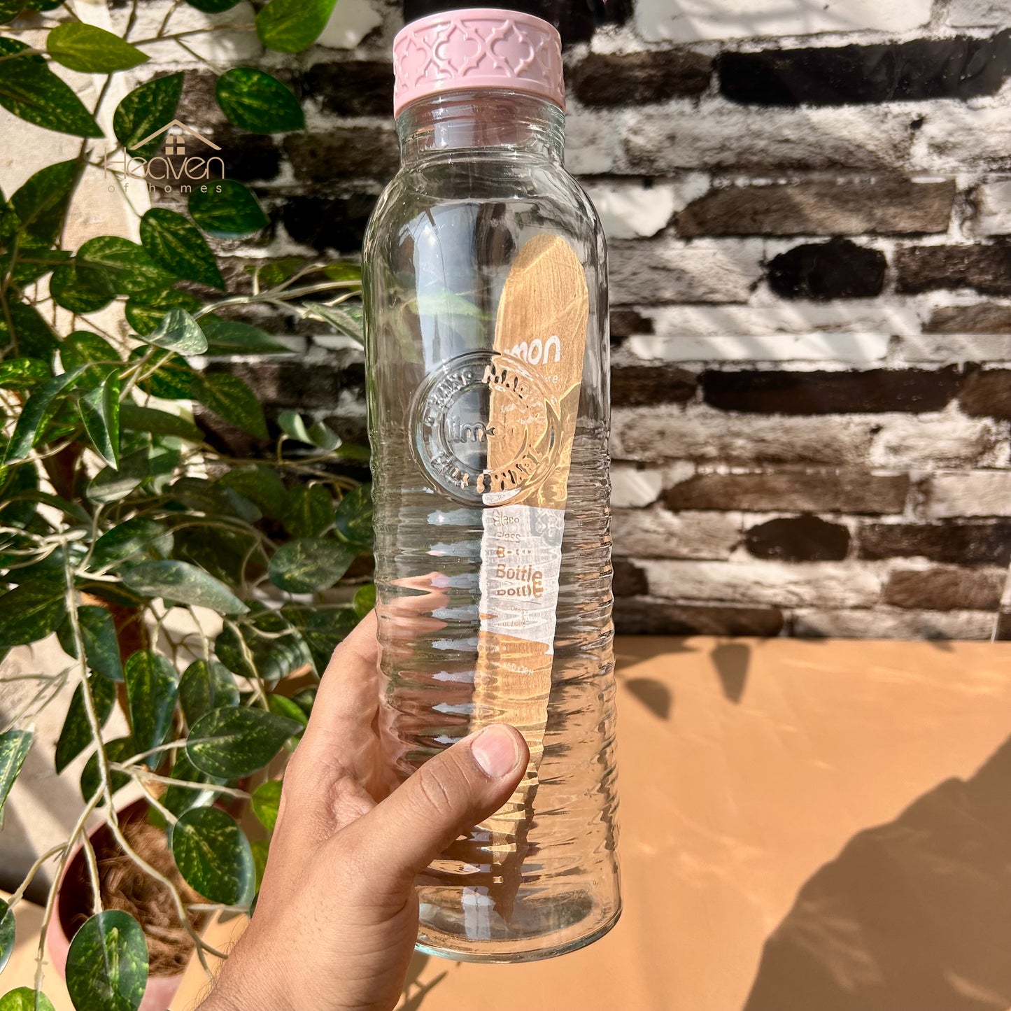 Limon Glass Bottle with Lid Imported Glass Water Bottles For Office and Homes 1 Liter - Heaven of homes - Sale Pakistan