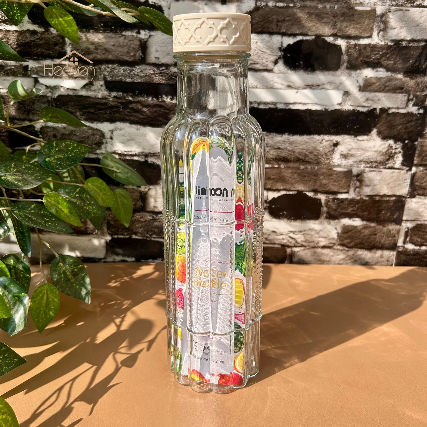 Limon Glass Bottle with Lid Imported Glass Water Bottles For Office and Homes 1 Liter - Heaven of homes - Sale Pakistan