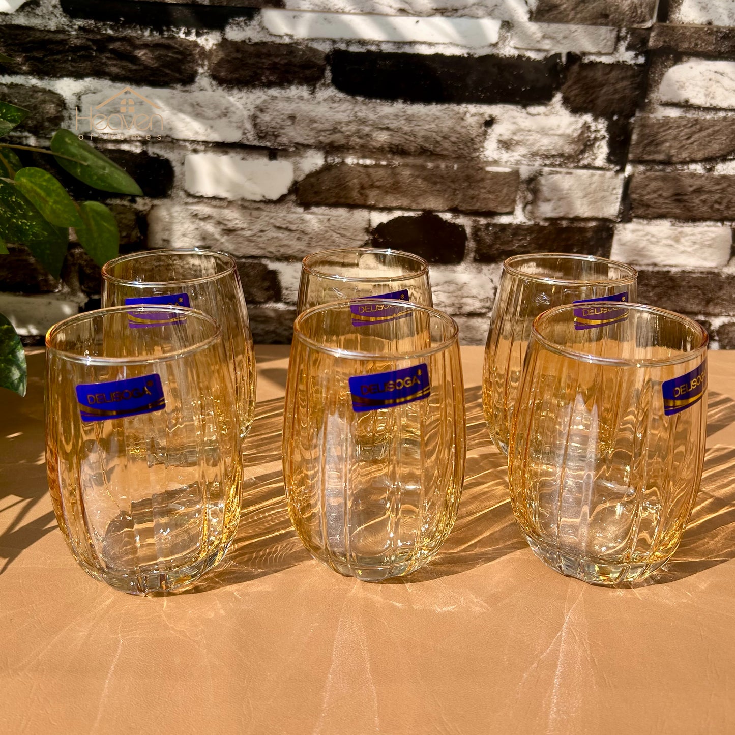 Delisoga® Set of 6 380 ml Transparent Elegance Drinking Glasses Gold Edition - Heaven of homes - Sale Pakistan