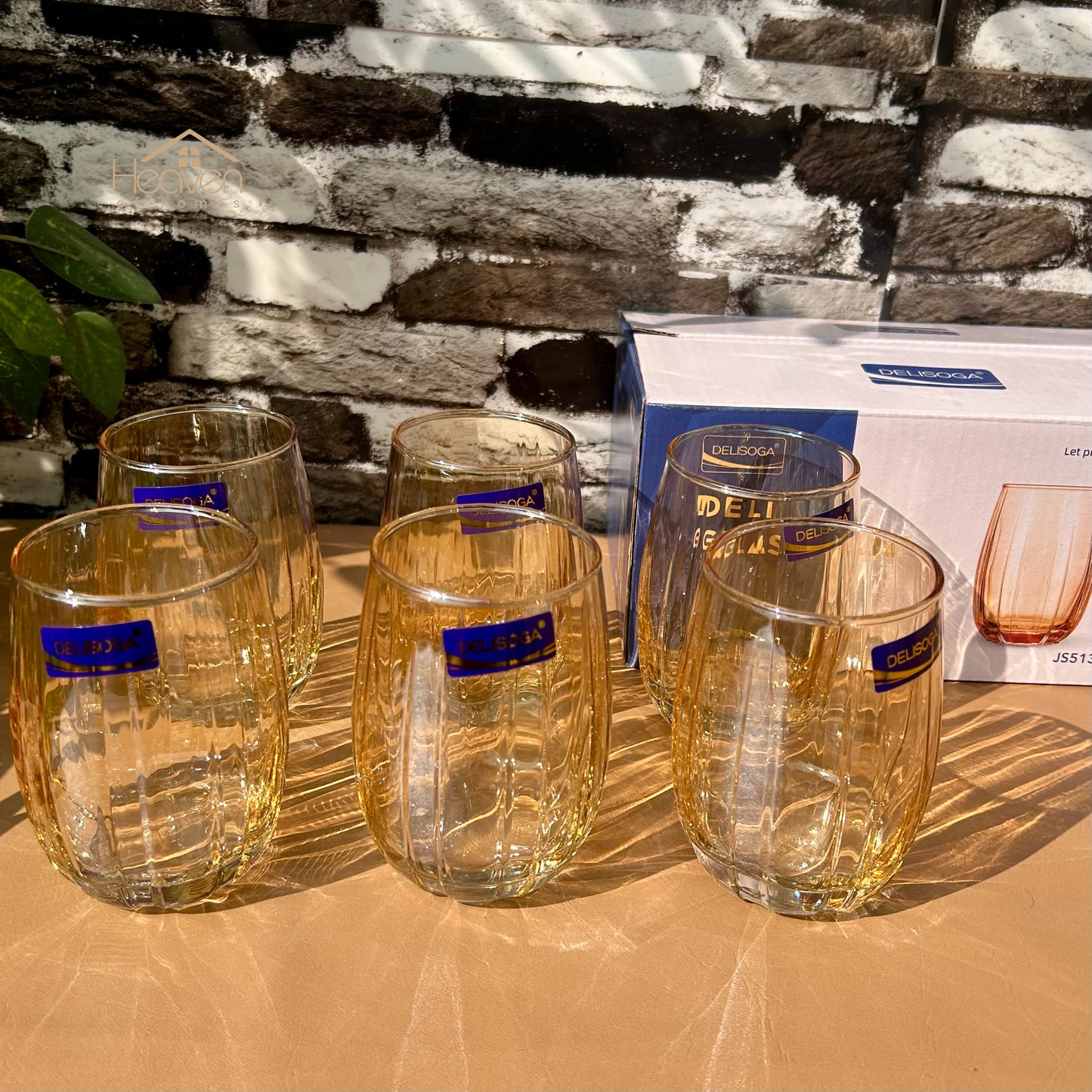 Delisoga® Set of 6 380 ml Transparent Elegance Drinking Glasses Gold Edition - Heaven of homes - Sale Pakistan