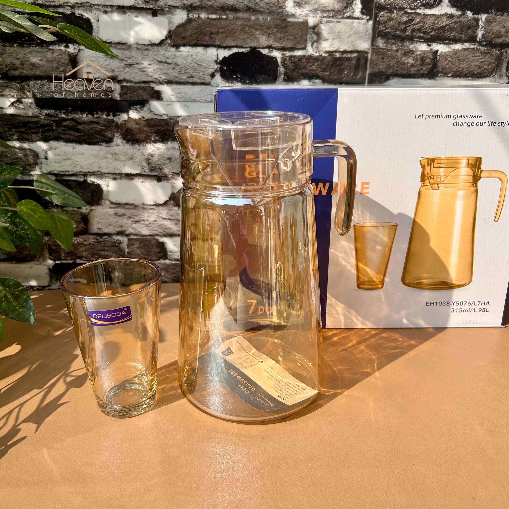 Delisoga® Premium 7-Piece Colored Glass Water & Drink Serving Set 6 Glasses & 1 Jug - Heaven of homes - Sale Pakistan