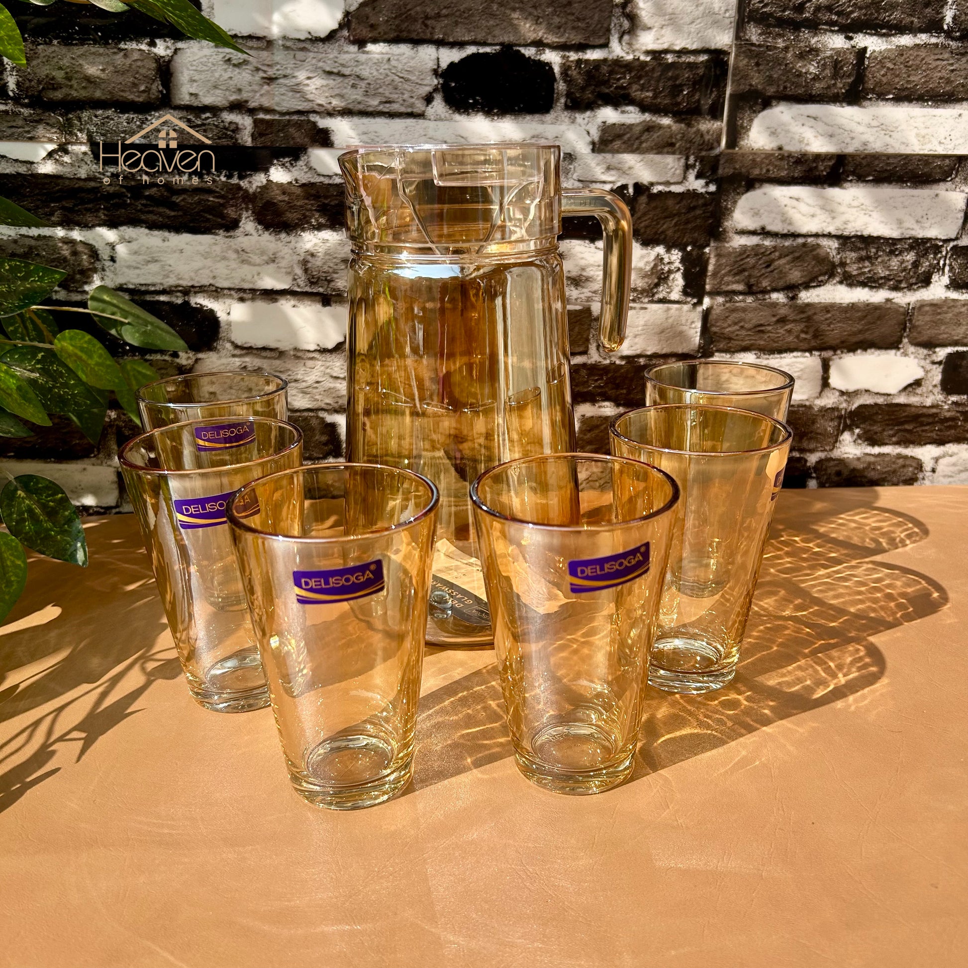 Delisoga® Premium 7-Piece Colored Glass Water & Drink Serving Set 6 Glasses & 1 Jug - Heaven of homes - Sale Pakistan