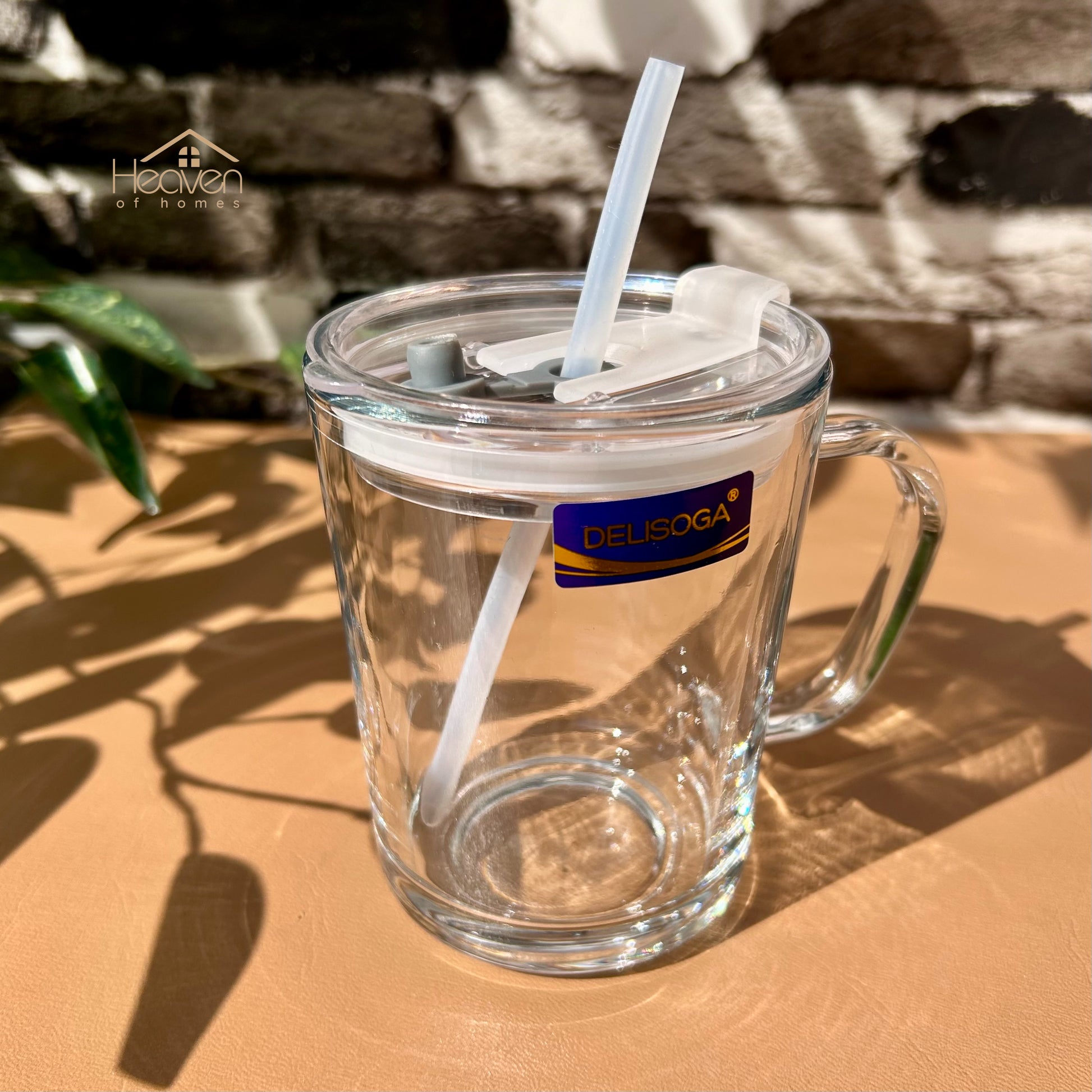 Delisoga® Set of 2 Transparent Coffee Mugs with Straw -Premium Mason Jar 400 ML - Heaven of homes - Sale Pakistan