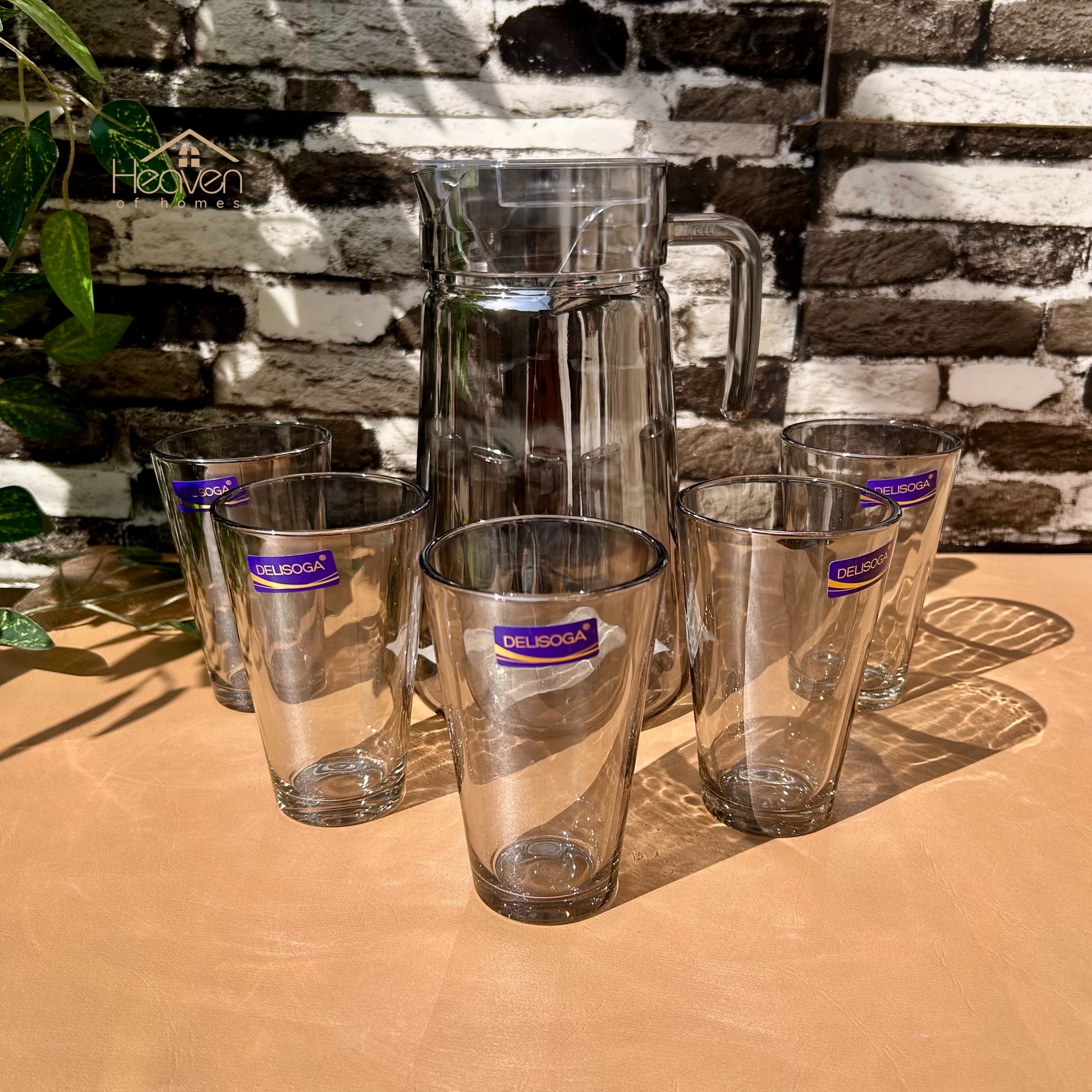 Delisoga® Premium 7-Piece Colored Glass Water & Drink Serving Set 6 Glasses & 1 Jug - Heaven of homes - Sale Pakistan