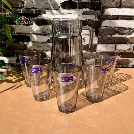 Delisoga® Premium 7-Piece Colored Glass Water & Drink Serving Set 6 Glasses & 1 Jug - Heaven of homes - Sale Pakistan