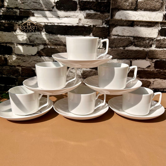 White Bone China Cup and Saucer Set of 6 – Weightless Perfection for Office and Restaurants - Heaven of homes - Sale Pakistan