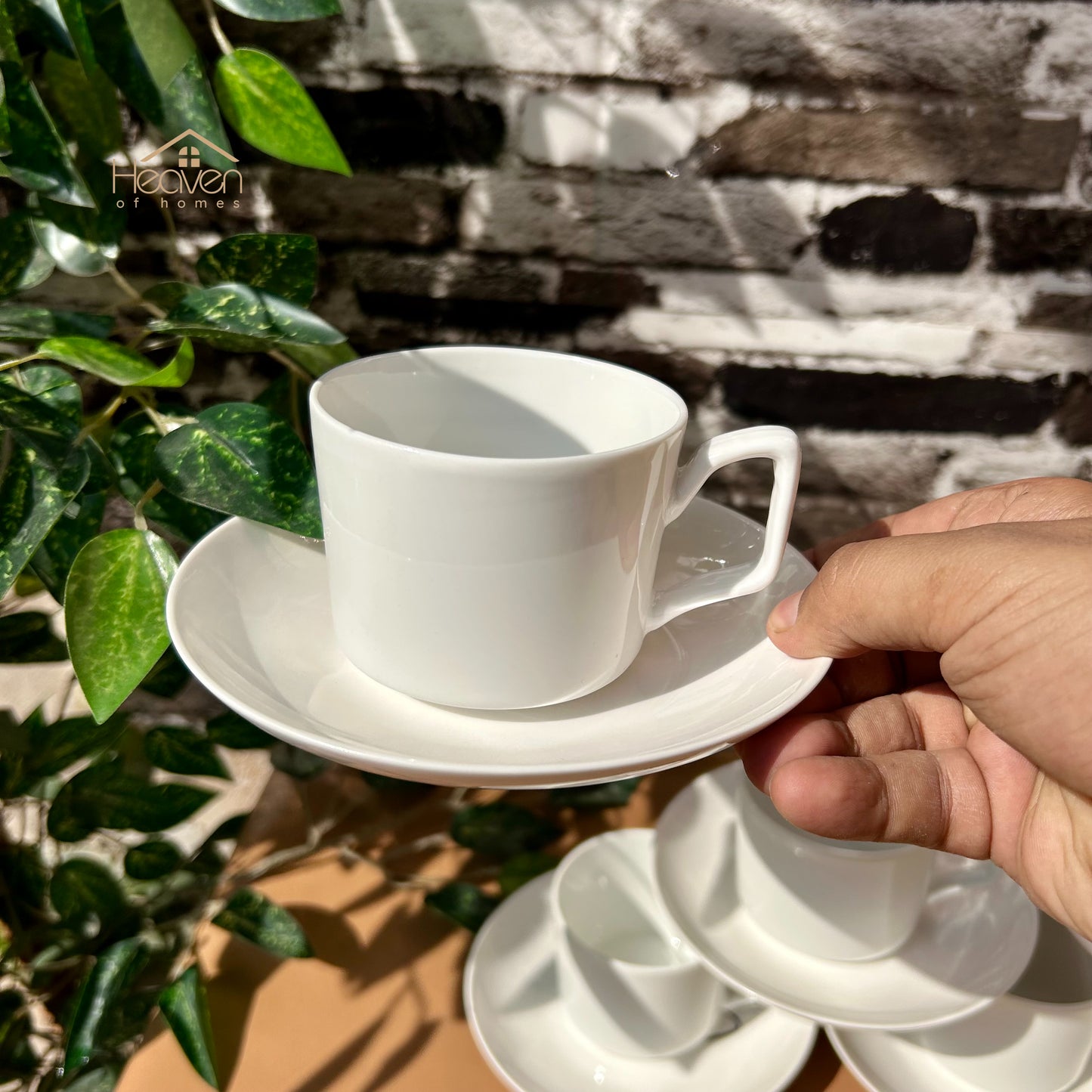 White Bone China Cup and Saucer Set of 6 – Weightless Perfection for Office and Restaurants - Heaven of homes - Sale Pakistan