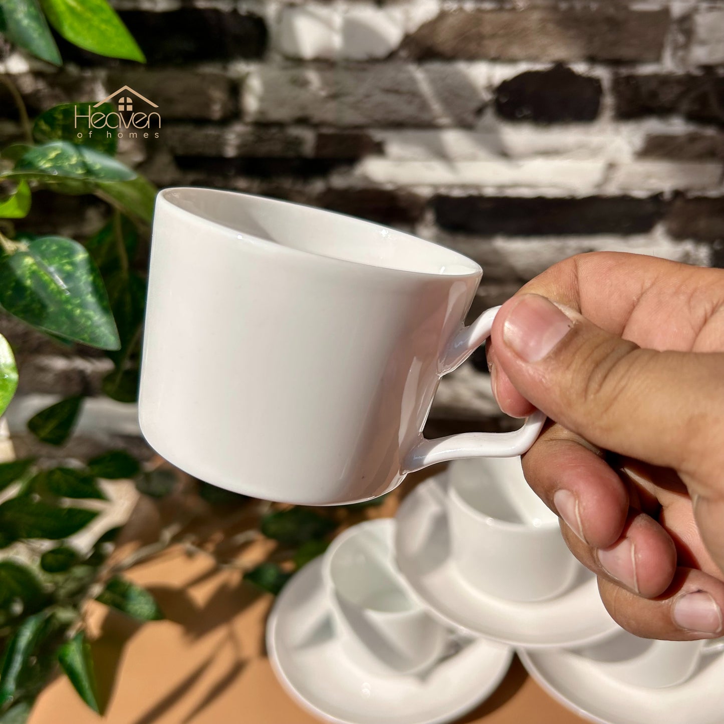 White Bone China Cup and Saucer Set of 6 – Weightless Perfection for Office and Restaurants - Heaven of homes - Sale Pakistan