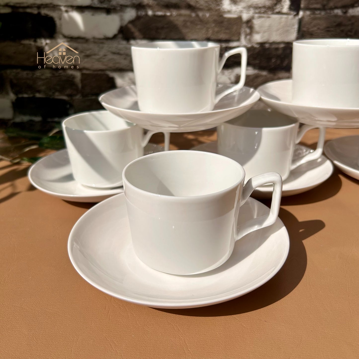 White Bone China Cup and Saucer Set of 6 – Weightless Perfection for Office and Restaurants - Heaven of homes - Sale Pakistan