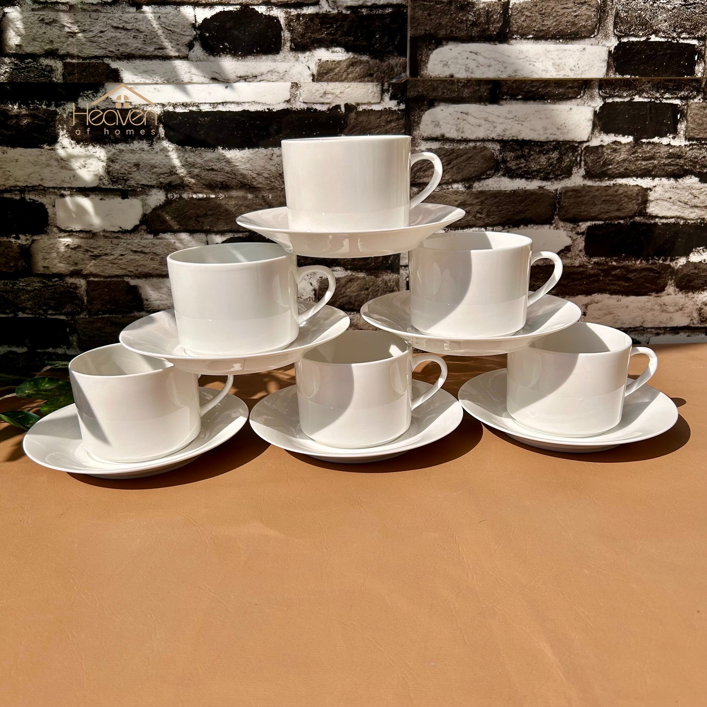 White Bone China Cup and Saucer Set of 6 – Weightless Perfection for Office and Restaurants Coffee Cups - Heaven of homes - Sale Pakistan