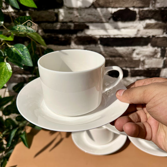 White Bone China Cup and Saucer Set of 6 – Weightless Perfection for Office and Restaurants Coffee Cups - Heaven of homes - Sale Pakistan