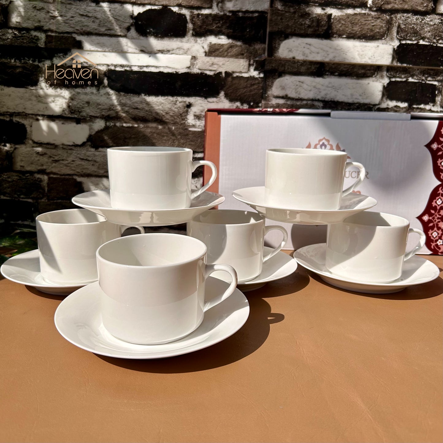 White Bone China Cup and Saucer Set of 6 – Weightless Perfection for Office and Restaurants Coffee Cups - Heaven of homes - Sale Pakistan