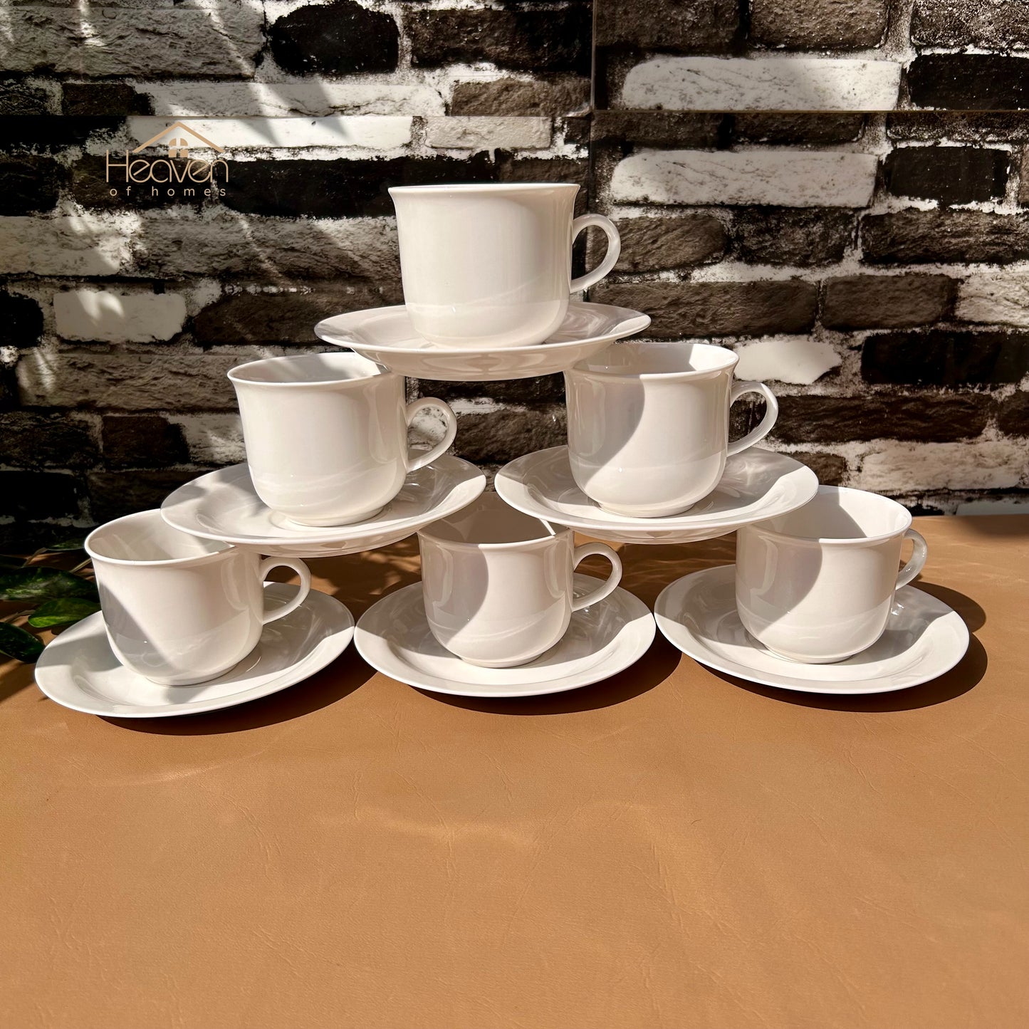 White Bone China Cup and Saucer Set of 6 – Weightless Perfection for Office and Restaurants Tea and Coffee Cups - Heaven of homes - Sale Pakistan