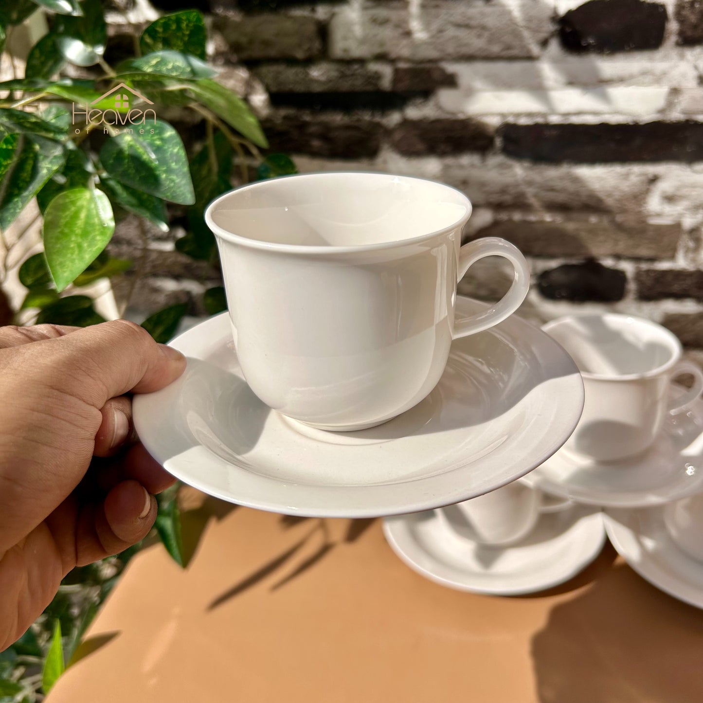 White Bone China Cup and Saucer Set of 6 – Weightless Perfection for Office and Restaurants Tea and Coffee Cups - Heaven of homes - Sale Pakistan